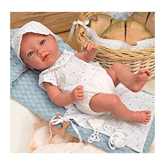 ARIAS - Bebe Reborn Bambola Claudio blu con materassino per passeggino o culla e dou dou POS210151