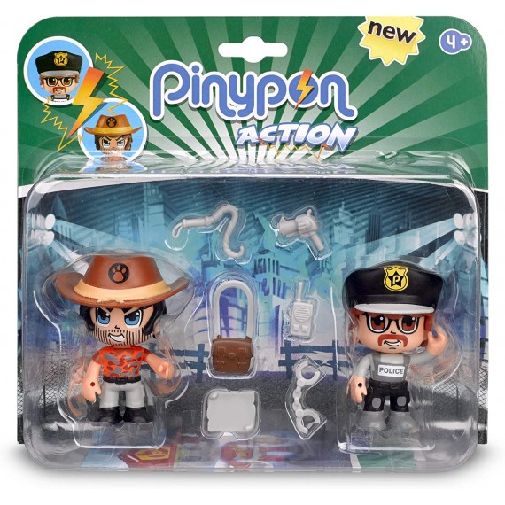Famosa 700014492 Pinypon Action Confezione da 2 statuette polizia e avventuriero