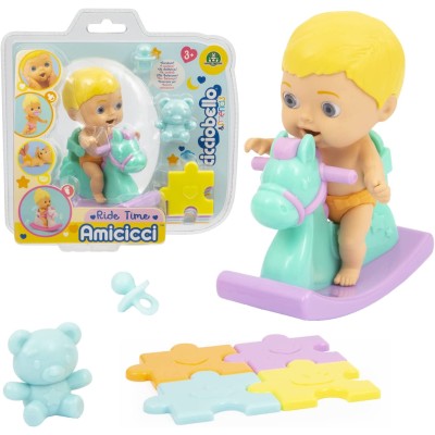 Cicciobello CC010100 Amicicci Ride Time Tenero Mini Personaggio con Tappetino e Orsetto e Cavallo a Dondolo