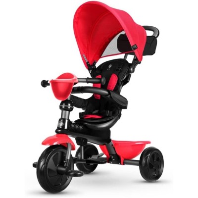 Triciclo Qplay Cosy 4in1 con Maniglione Direzionabile e Cappottina Parasole 8811 Rosso