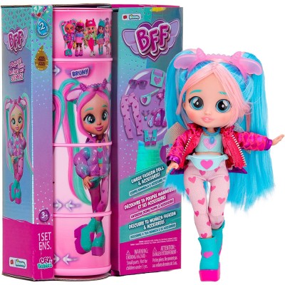 IMC Toys ‎908383 Cry Babies BFF S2 Bruny con Capelli lunghi Vestitini in tessuto e 9 Accessori